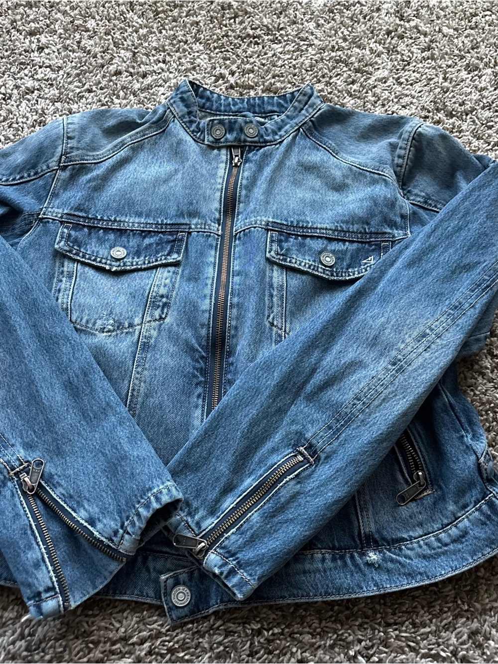 Women's Blue Denim Zip-Front Jacket HIDDEN moto jean jacket M zipers